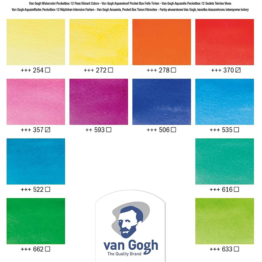 Набір акварельних фарб Van Gogh Pocket Box Vibrant Colours 12 кювет Royal Talens (8712079422820) - фото 6