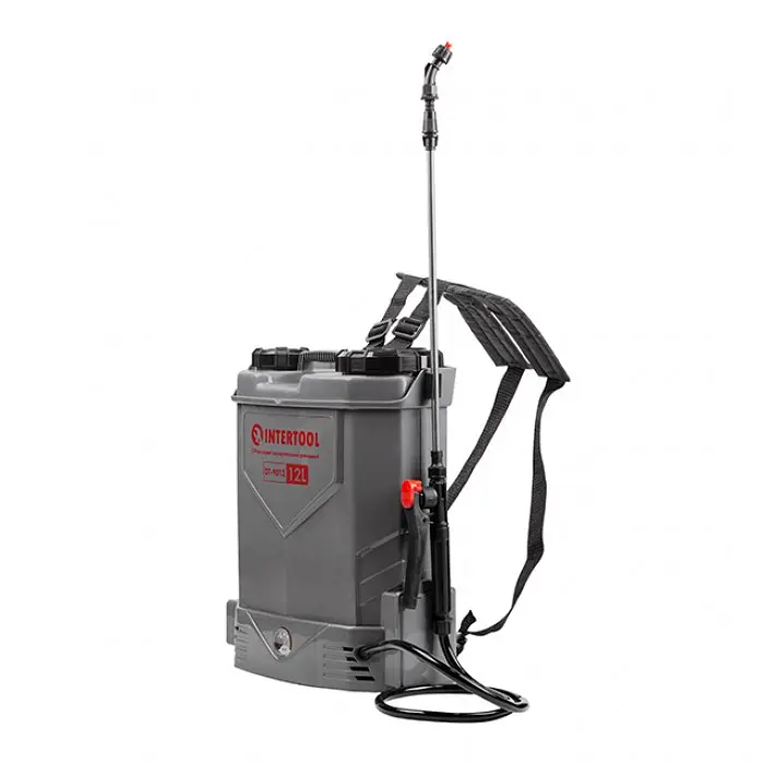 Обприскувач INTERTOOL DT 9012 акумуляторний ранцевий, 12 л, продуктивність 3.1 л хв, акумулятор 12 В 8 А