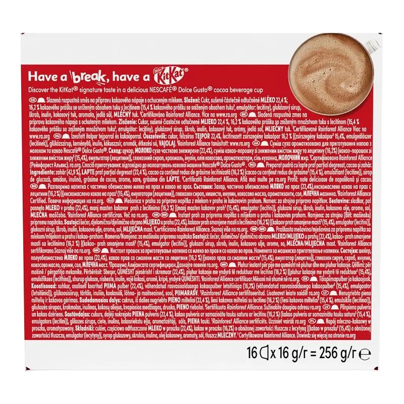 Набір суміш для приготування напою Nescafe Kit Kat Dolce Gusto суха ароматизована з молоком та какао 256 г (16 шт. х 16 г) - фото 5