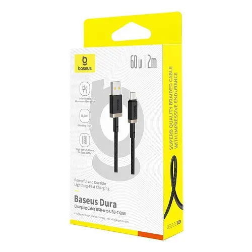 USB кабель Baseus Dura Series USB Type-C 60W 2m чорний-золотий P10377802U01-02 - фото 2