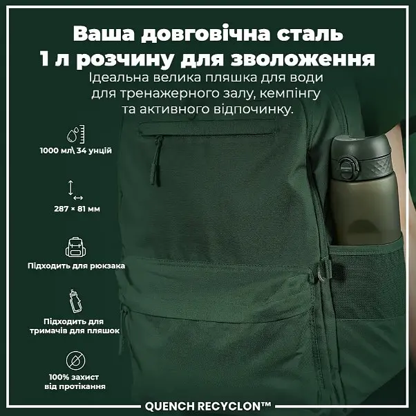 Бутылка для воды ION8 1000 мл (ЭКО бутылка) BPA Free, Dark Green (I8RF1000DGRE) - фото 5
