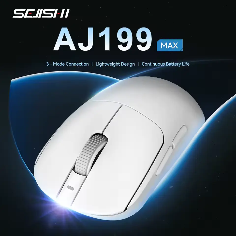 Ігрова бездротова мишка SEJISHI AJ199 MAX / Сенсор PAW 3395 / Три режими підключення / 26000 DPI / White - фото 3