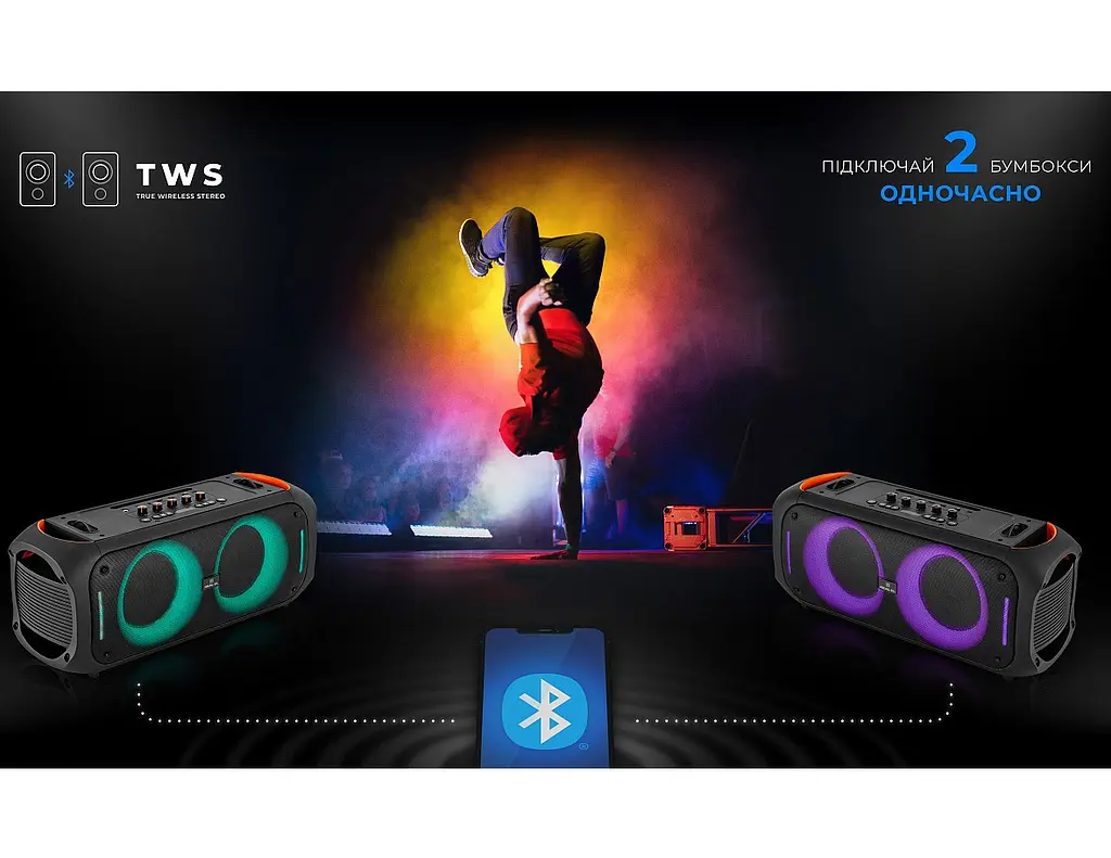 Портативна колонка REAL-EL X795 Boombox 70W Bluetooth, Echo Karaoke, TWS, RGB, Black - фото 11