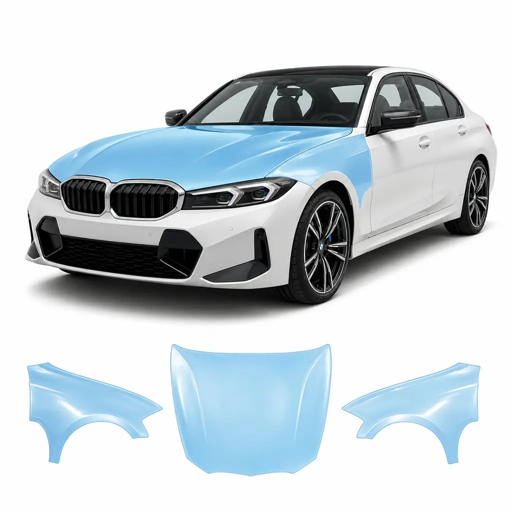 Антигравійна захисна бронеплівка за лекалами для BMW 3 Series G20 facelift 2022- капот і передні крила