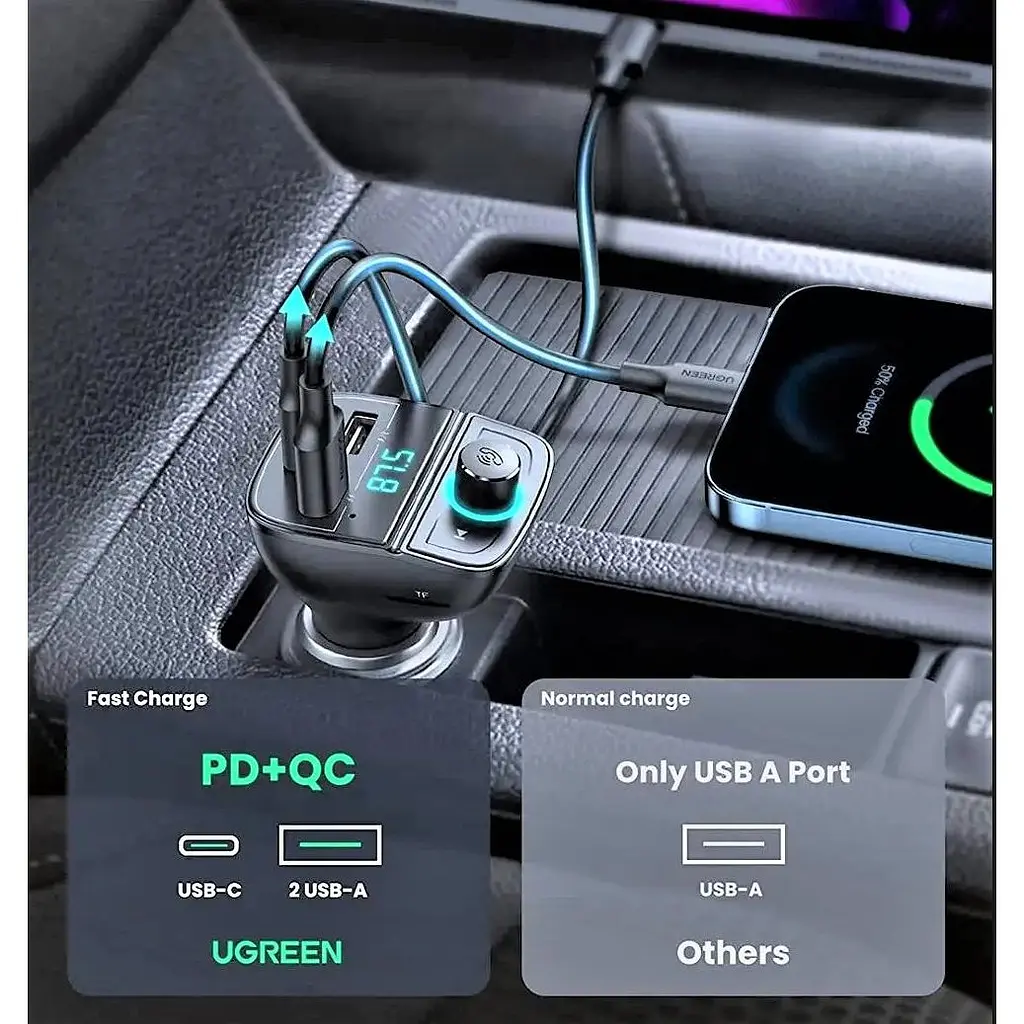 FM трансмітер модулятор Ugreen CD229 Bluetooth 5.0 чорний - фото 7