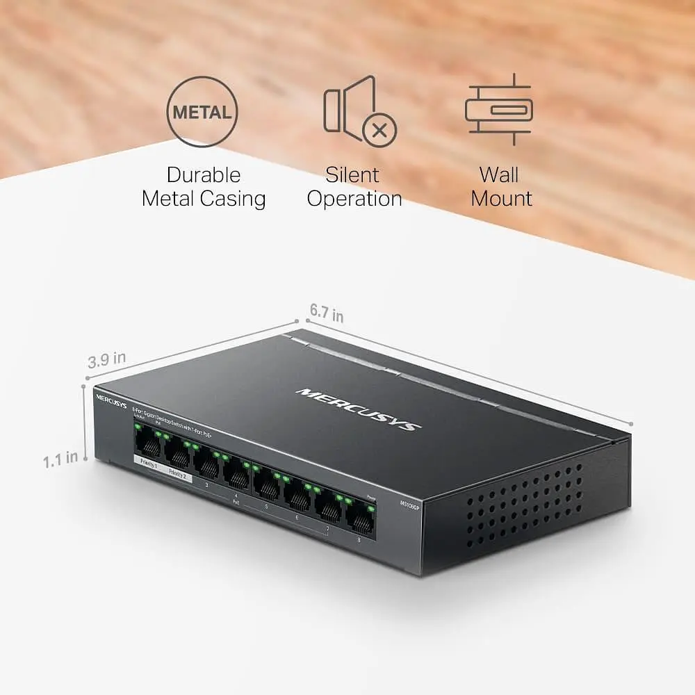 Коммутатор Mercusys 8-портовий настильний гигабитний комутат ор з 7 портами РоЕ Mercusys, MS108GP (MS108GP) - фото 7