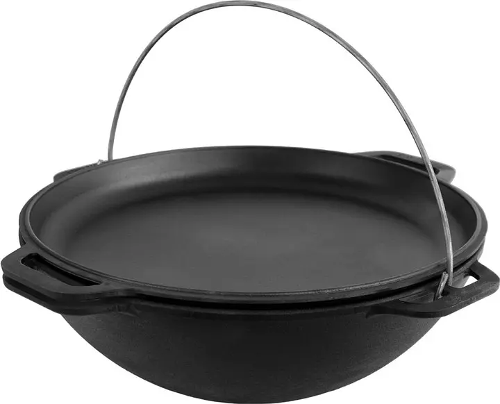 Казан чавунний азіатський з кришкою-сковородою Brizoll KA-15-2 15 л 40 см чорний