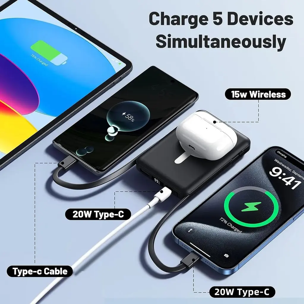 Портативний магнітний бездротовий зарядний пристрій Azmuth Magsafe Powerbank для iPhone 10000 мА·год, 22.5 Вт PD - фото 4