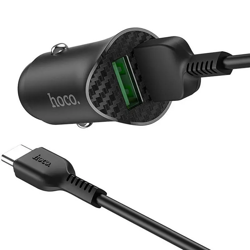 Автомобильное зарядное устройство Hoco Z39 2 USB QC3.0 Black + USB Cable Type-C - фото 2