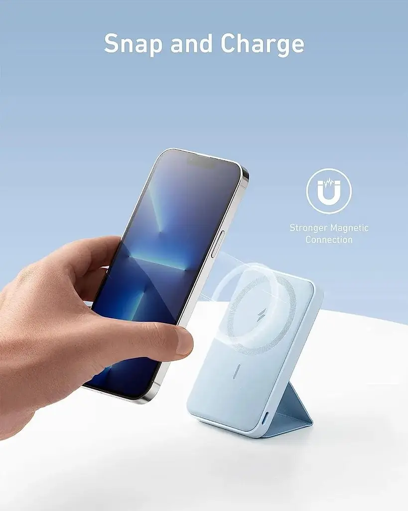 Магнітний павербанк Anker 622 MagGo 5000 mAh 12 W з бездротовою зарядкою та підставкою блакитний - фото 5