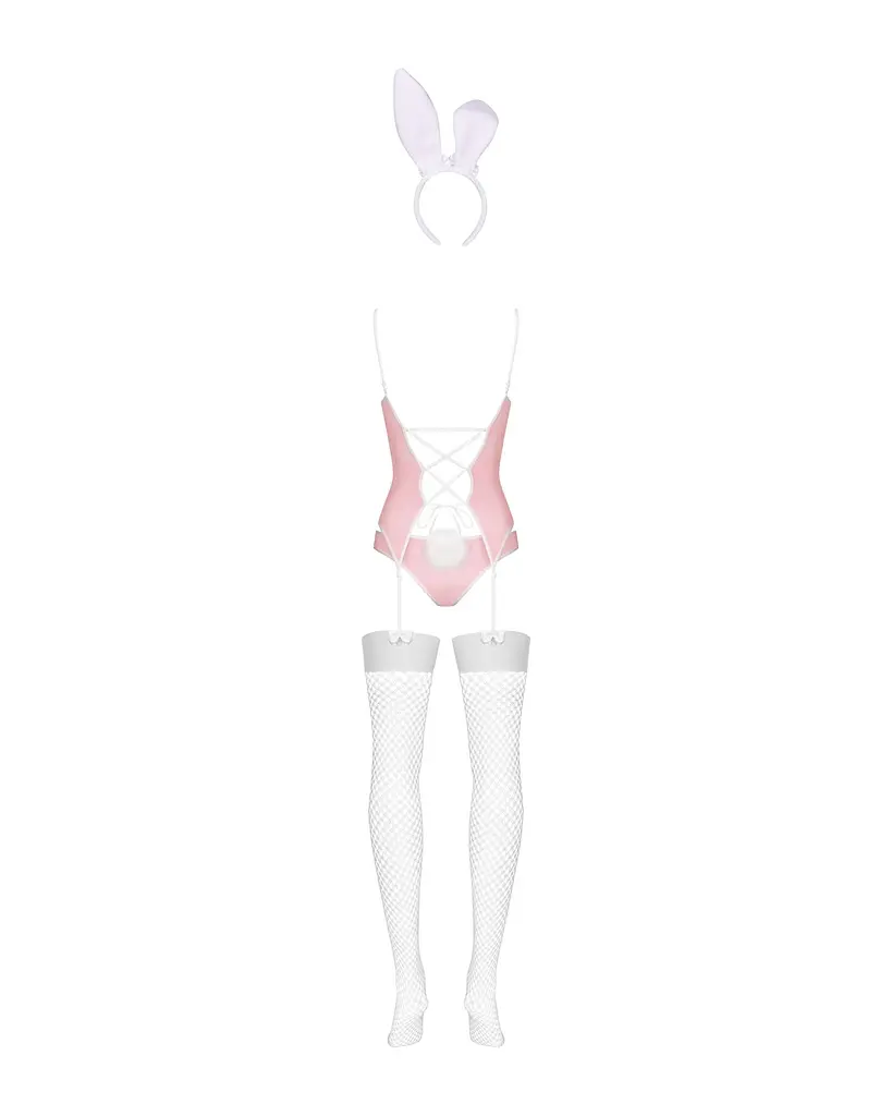 Еротичний костюм зайчика Obsessive Bunny suit 4 pcs costume pink L/XL, рожевий, топ з підв’язками - фото 6
