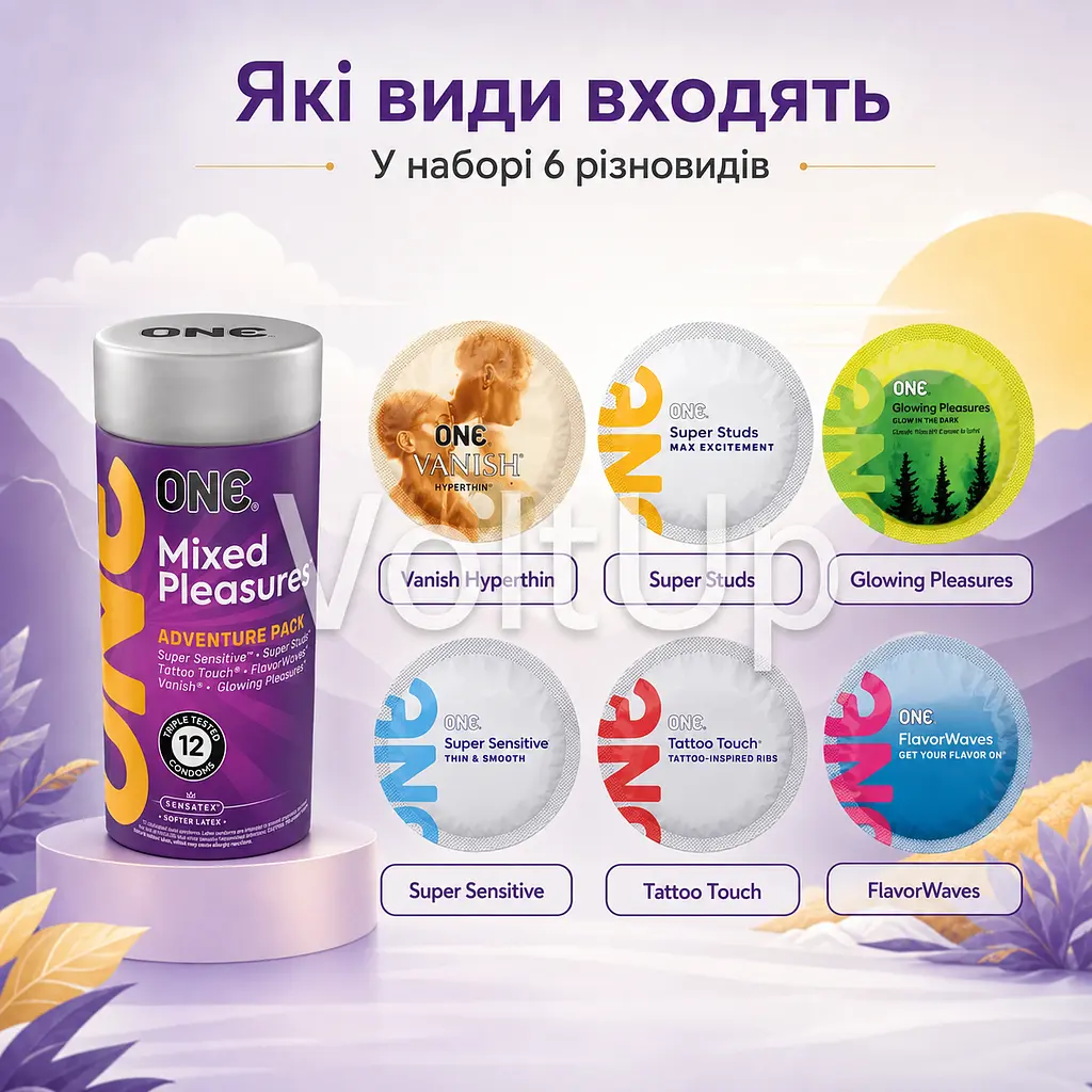 Набір презервативів ONE Mixed Pleasures Adventure Pack 12 шт латексні асорті - фото 3