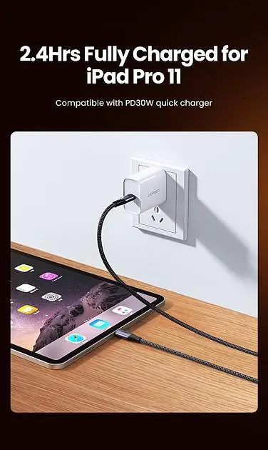 Кабель Ugreen US355 USB Type-C to USB Type-C 100W Gen2 5A з алюмінієвим корпусом та обплетенням 1 м чорний 80150 - фото 4