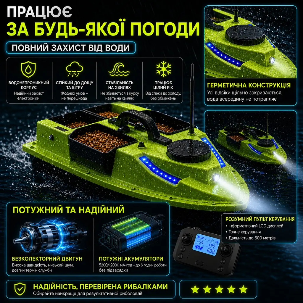 Прикормочний кораблик для риболовлі з GPS на 99 точок, до 2 кг, дальність 600 м - фото 10