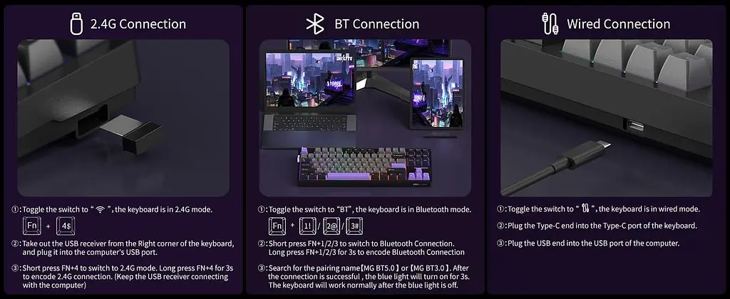 Клавіатура MageGee Light 87 RGB Blue Whale Switch Wireless (6971969728721-UA) Dark Purple (G-000003945) - фото 14