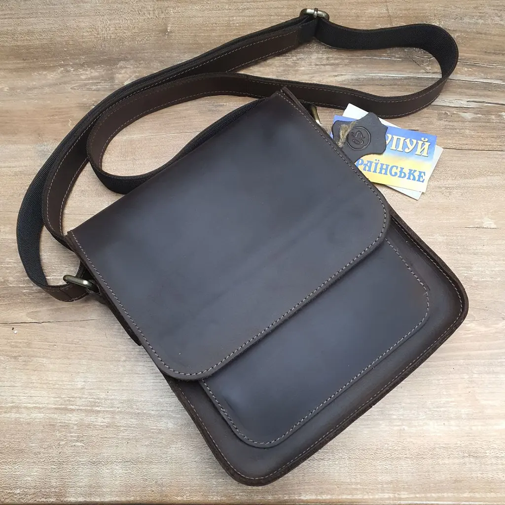Чоловіча шкіряна сумка GS 23 x 21 x 6 см коричнева (КЛ 001 кор) 200 - фото 4