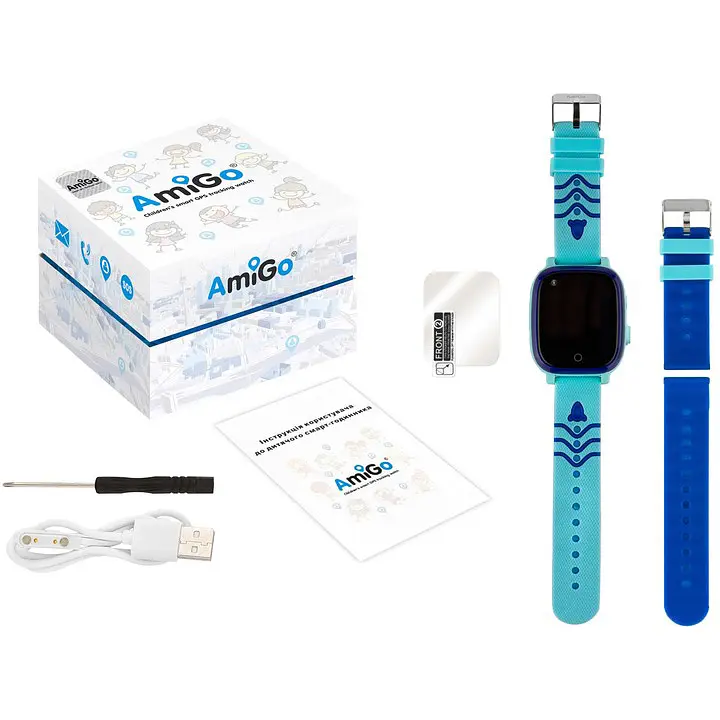 Дитячий водонепроникний смарт-годинник AmiGo GO005 4G WIFI Thermometer Blue [59322] - фото 7