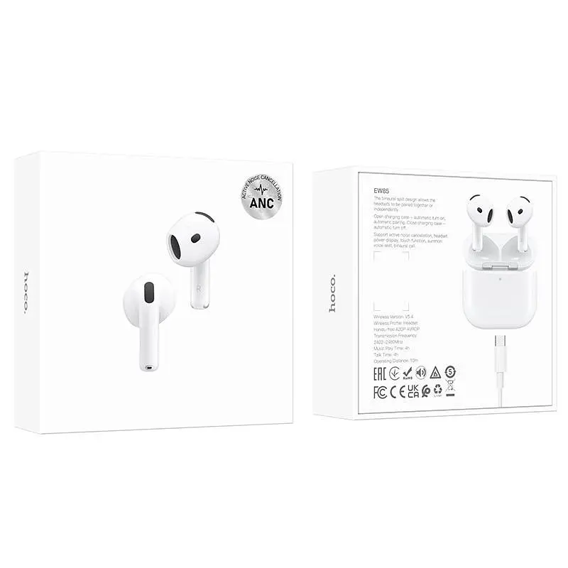 Бездротові TWS навушники Hoco EW85 ANC Bluetooth V5.4 300mAh Type–C White (37933_3665292) - фото 9
