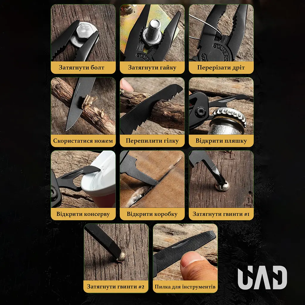 Мультитул UAD BasicCraft 12 інструментів сталевих чорний Чорний - фото 5