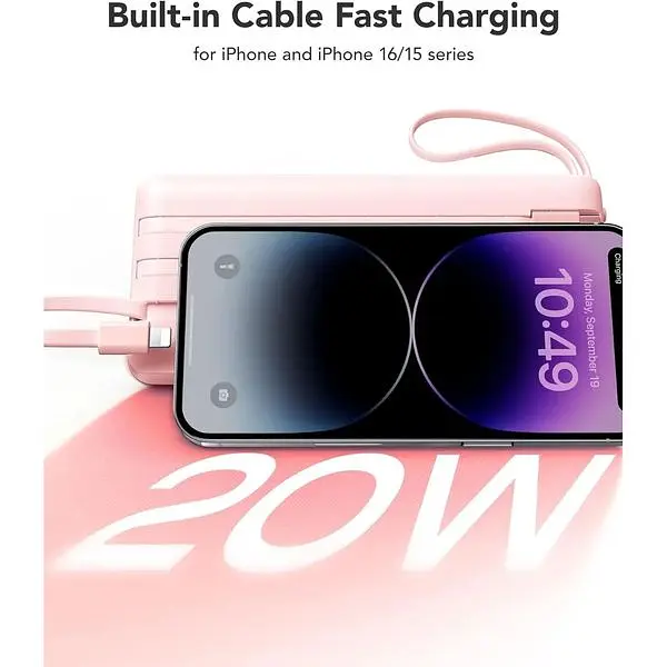 Портативное зарядное устройство Vrurc емкостью 20000 мАч быстрая зарядка micro и USB C три кабеля - фото 2