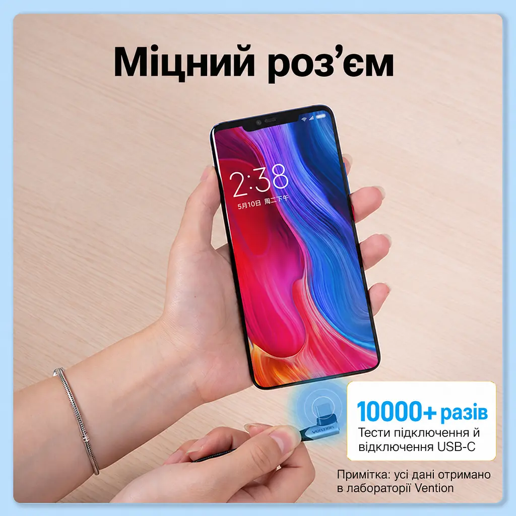 Кабель Vention TANHH USB-C - USB-C кутовий 90° PD 100 Вт 2 м сірий (TANHH) - фото 10