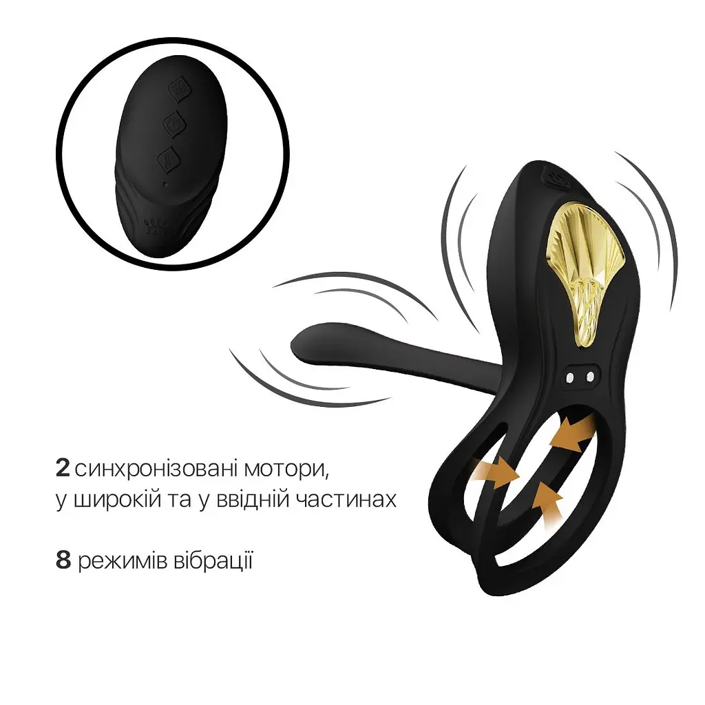 Смарт-ерекційне кільце Zalo - BAYEK Obsidian Black, подвійне з ввідною частиною, пульт ДК - фото 4