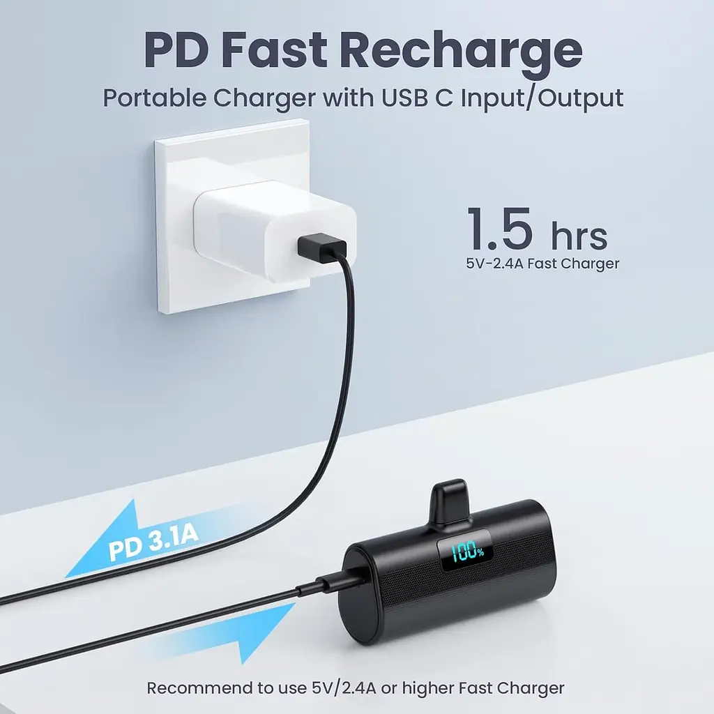 Мініпортативний зарядний пристрій Power Bank для iPhone, оновлений акумулятор для швидкого заряджання 5200 мА·год 20 Вт PD - фото 2