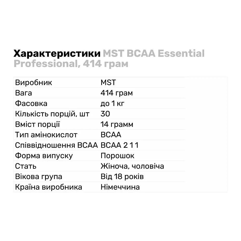 Амінокислота BCAA MST BCAA Essential Professional Ожина 414 г - фото 2
