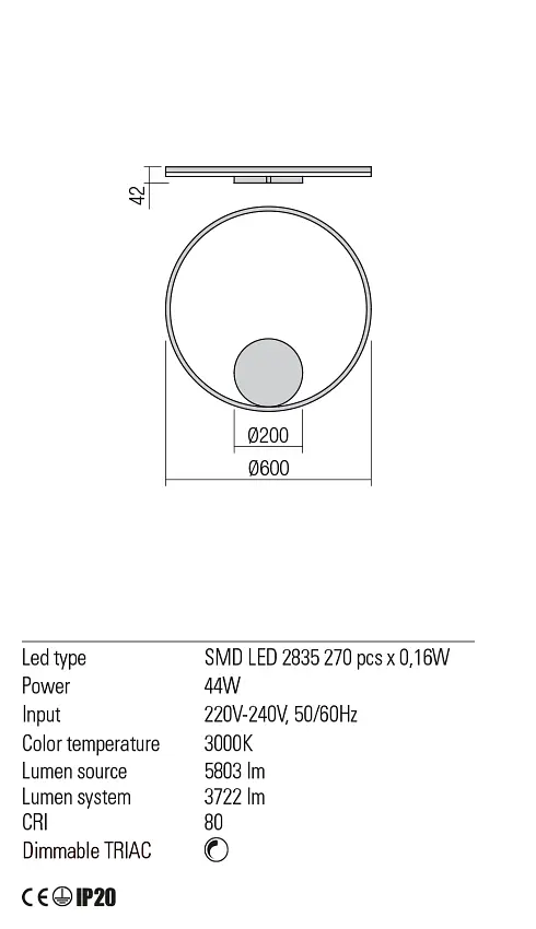Бра Redo ORBIT AP/PL LED 42W 3000K D600 INDIRECT LIGHT BRASS (4.1.2) 01-1705 - фото 3