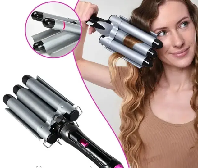 Потрійна плойка Domotec MS-481B три хвилі для створення хвиль та локонів 3 Barrel Hair Curler 97 Вт Чорна - фото 3