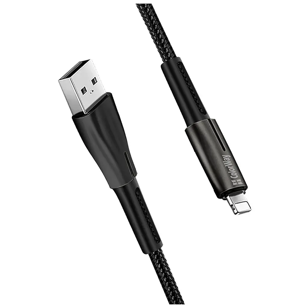 Дата кабель USB 2.0 AM to Lightning 1.0m zinc alloy + led black ColorWay (CW-CBUL035-BK) - фото 5