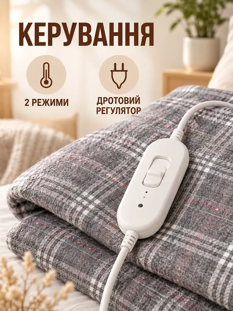 Електропростирадло 150×120 см з підігрівом, 2 режими температури, захист від перегріву, сіра (49676424) - фото 4