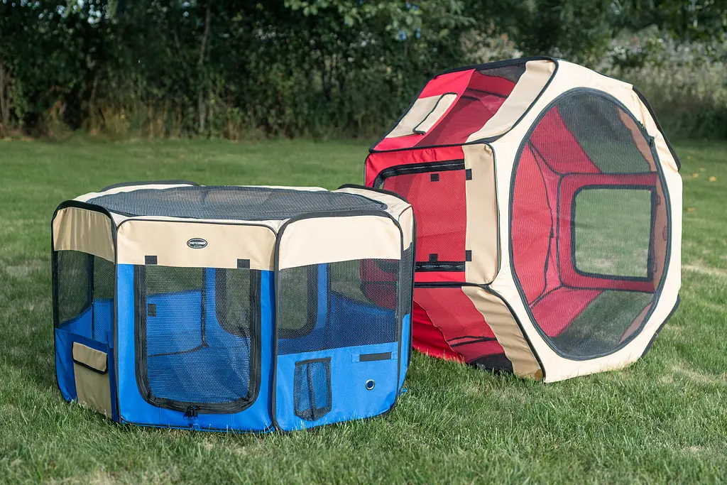 Вольєр-манеж для цуценят SenFul Foldable Pet Play Pen, синій з бежевим - фото 6