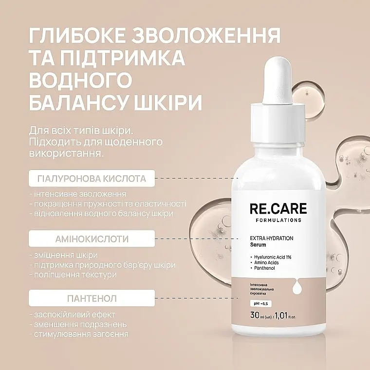 Інтенсивна зволожувальна сироватка для обличчя Re.Care Extra Hydration Serum, 30 мл - фото 4