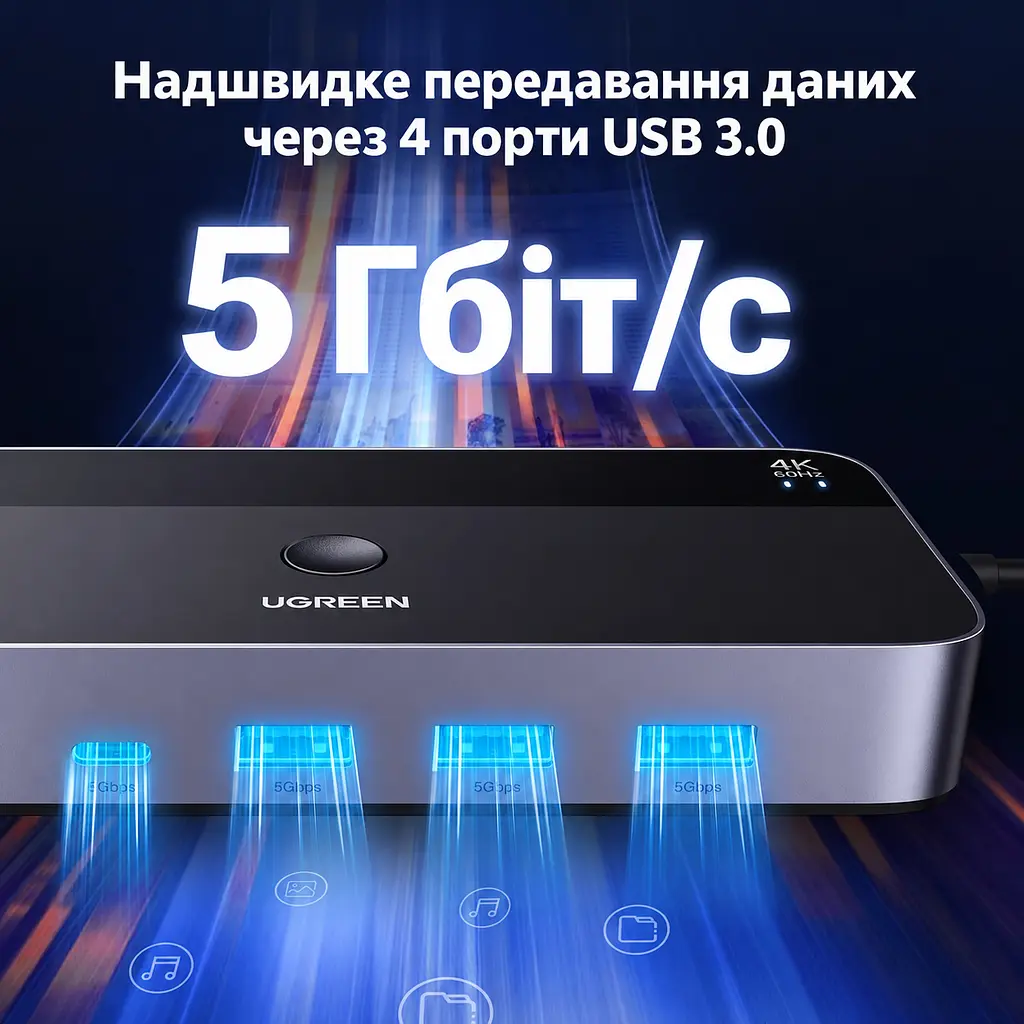 HDMI KVM-перемикач UGREEN CM664 для 2 ПК зі спільним монітором і USB-периферією 4K 60 Гц (15707) - фото 10