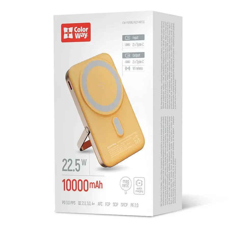 Повербанк Powerbank ColorWay PB-100LPA2Y-WPDD 10000mAh 15W MagSafe Watch (USB-C PD 22.5W) Orange - фото 13
