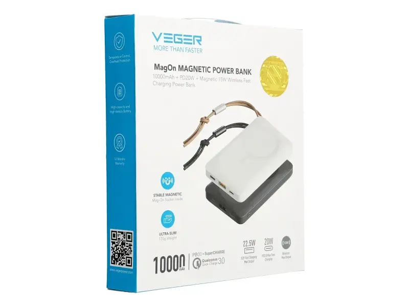 Зовнішній акумулятор (Power Bank) VEGER W1151 Wireless 38.5Wh 3.85V 10000mAh Black - фото 6