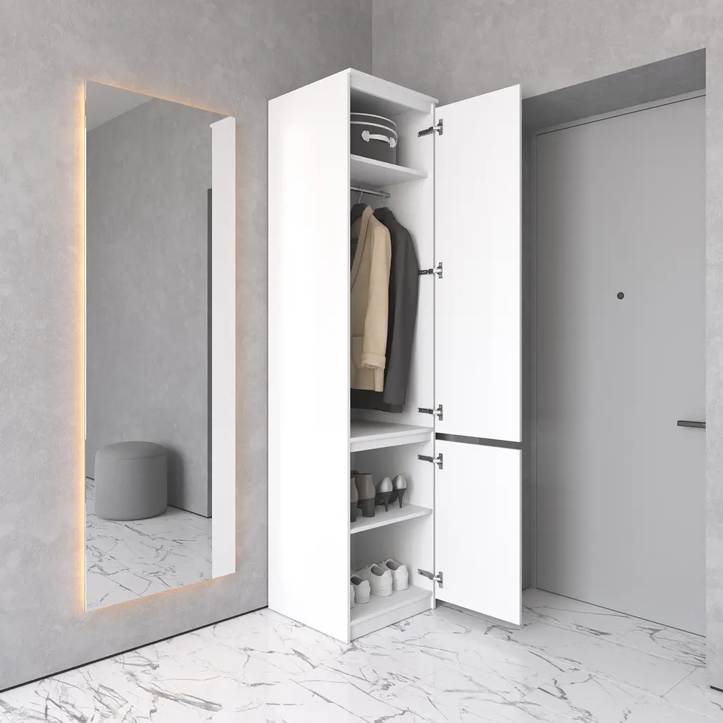 Шафа пенал Vays R-21 Дуб Сонома-Білі планки, з полицями та штангою, без ручок, ЛДСП, 50×50×211 см - для одягу та взуття, в передпокій - фото 2