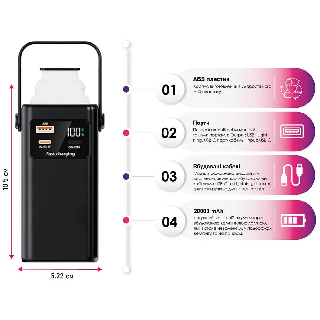 Повербанк TheGeneral Glim 20000 mAh чорний (40012919-01) - фото 5