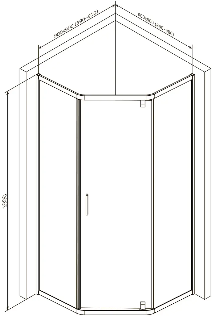 Душова кабіна Am.Pm Gem 5-corner Pivot 90x90 см без піддону хром матовий W90UG-405-090MT, Хром матовий - фото 9