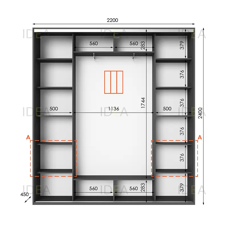 Шафа-купе Idea серія 4 220 x 45 x 240 см Антрацит - фото 2