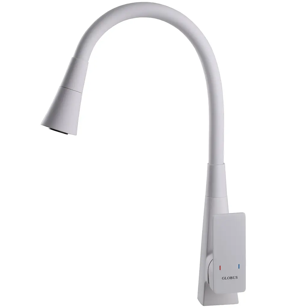 Змішувач для кухні Globus Lux NIAGARA GLN-0203SM-WM одноважільний поворотний латунний з білим матовим покриттям - фото 5
