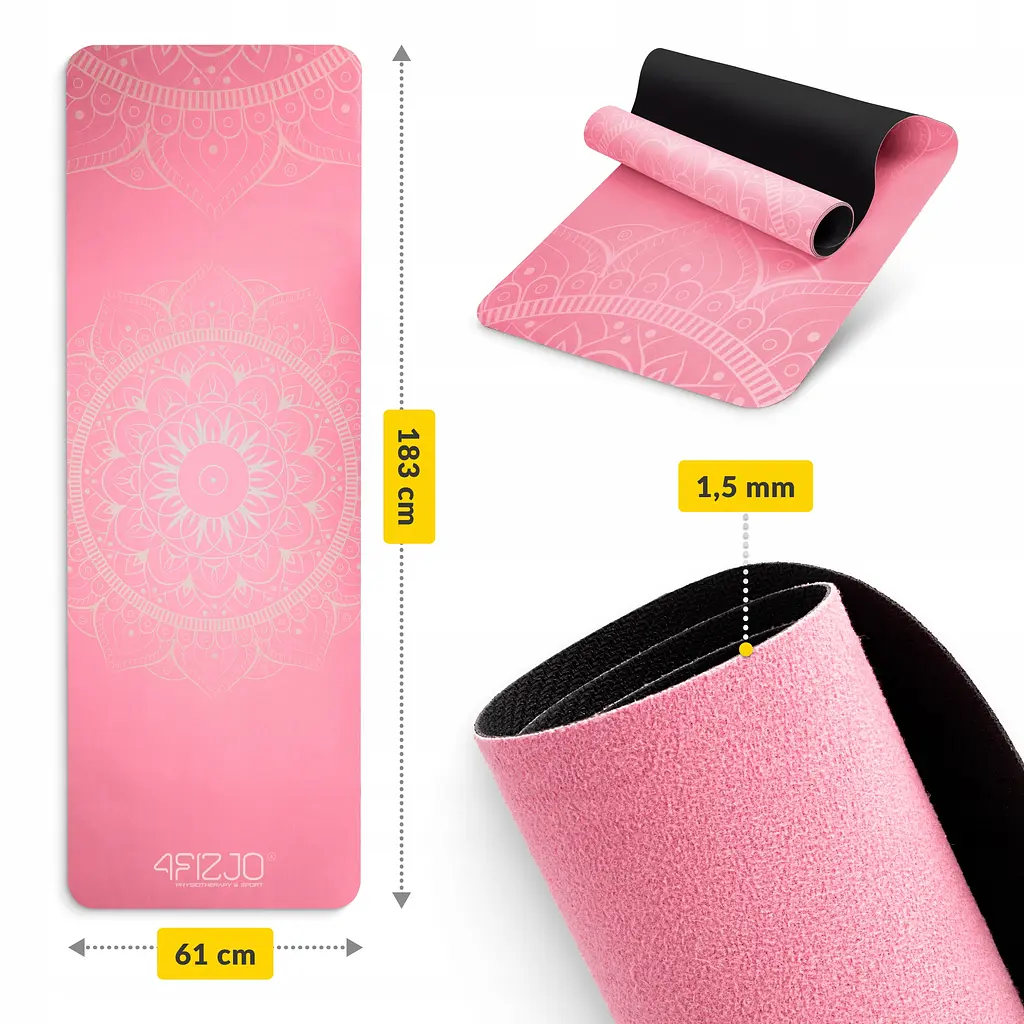 Килимок (мат) спортивний 4FIZJO замша 183 x 61 x 0.15 см для йоги та фітнесу Pink (P-5905973404419) - фото 6
