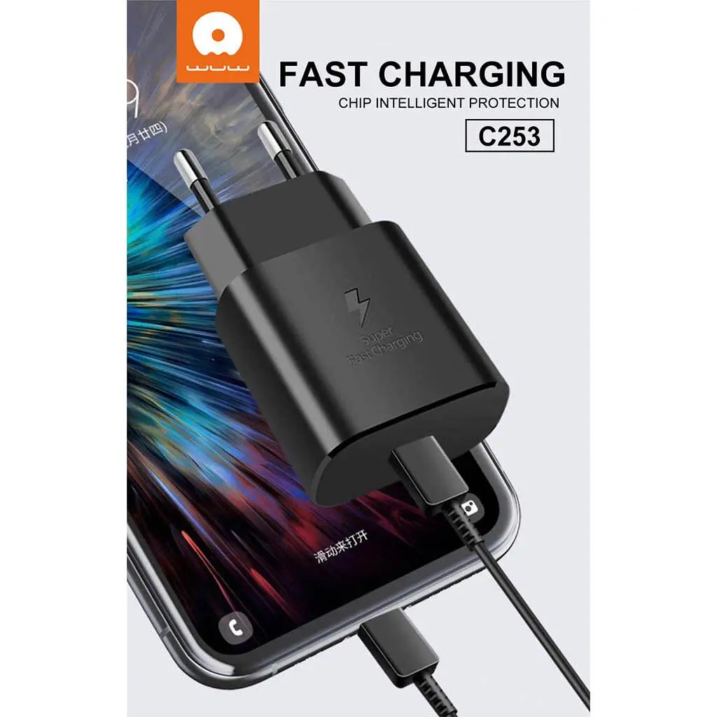 Мережевий зарядний пристрій WUW C253 PD 25W Charger адаптер блок чорний - фото 3