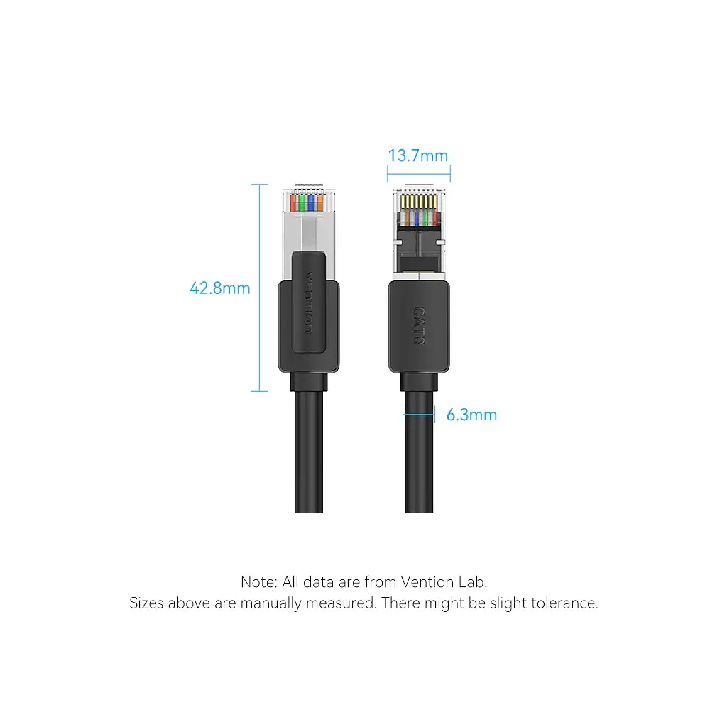 Патч-корд 8м, S/FTP cat 8 RJ-45 black Vention (IKKBK) - фото 2