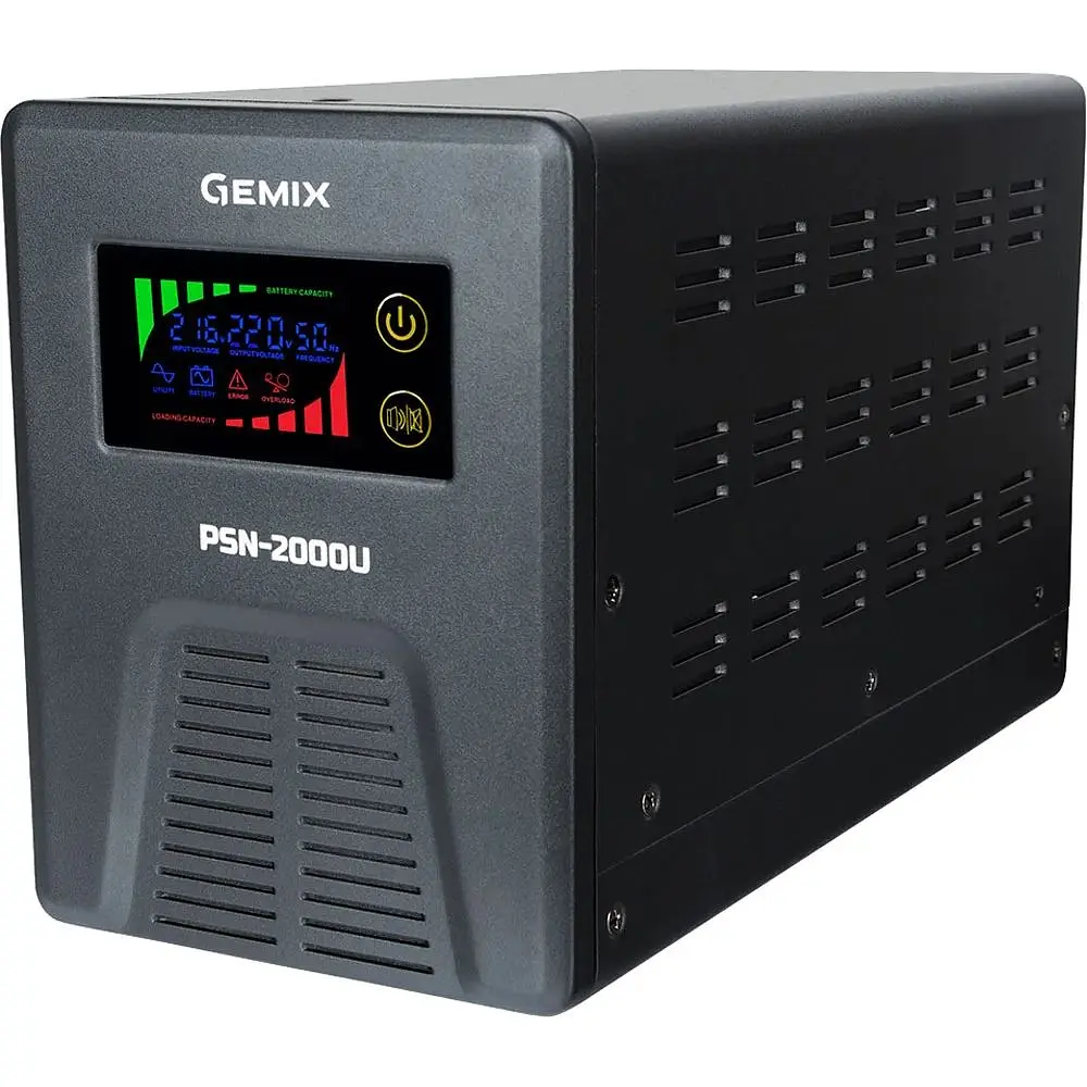 ИБП Gemix PSN-2000U, 2000VA/1200W 24V/220V, 7/13/18A, 3xSchuko, без АКБ - фото 2