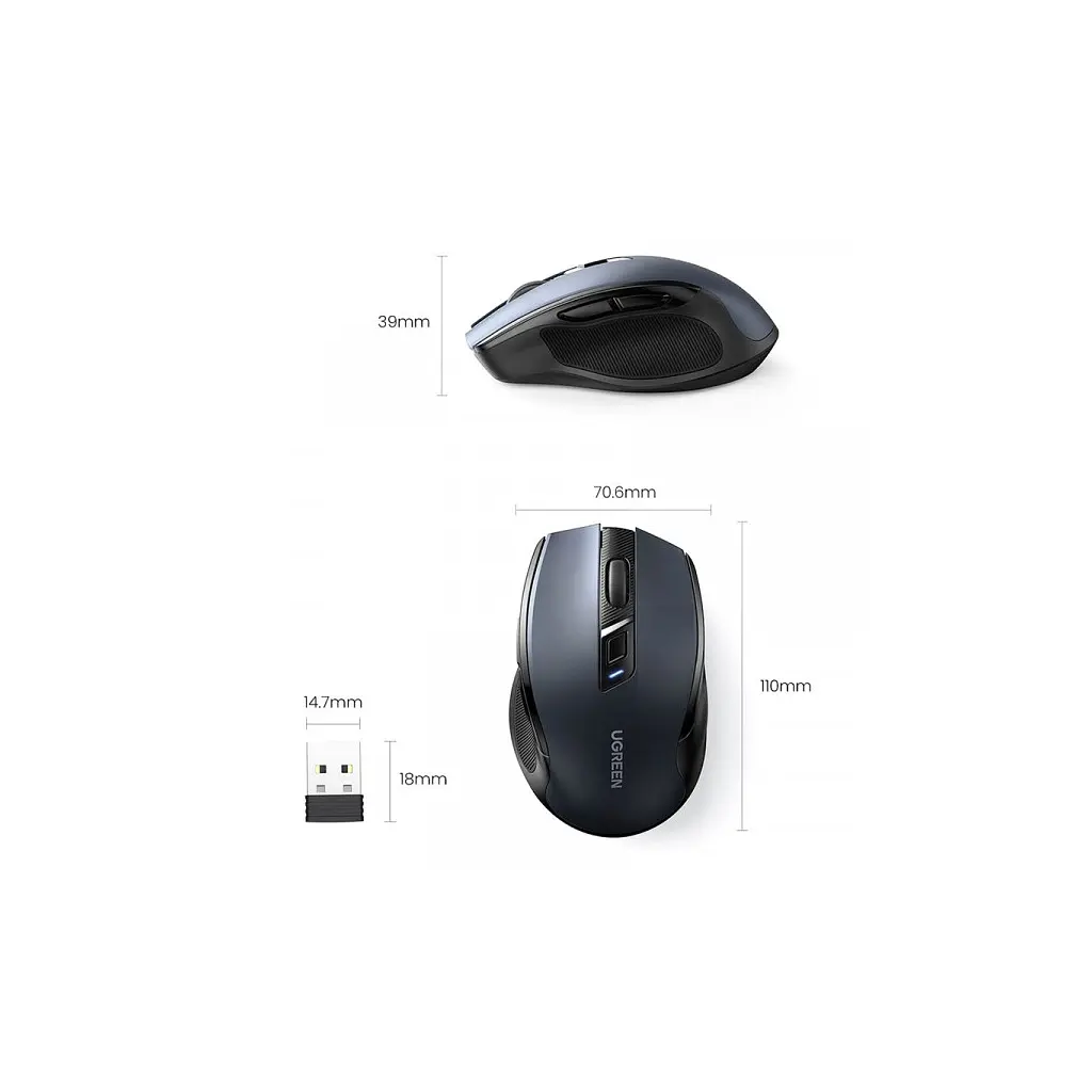 Мишка Ugreen MU006 Ergonomic Wireless Gray/Black (15063) - фото 6