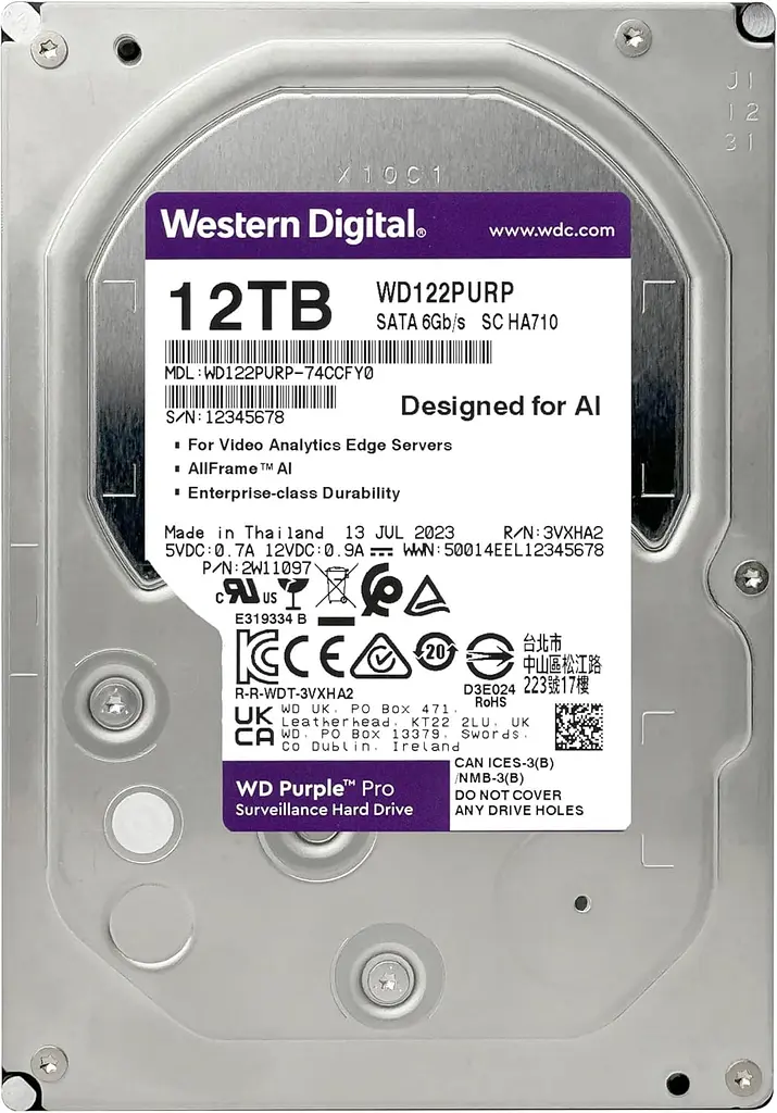 Жесткий диск WD 12 ТБ 3,5" 7200 512 МБ SATA Purple Pro Surveillance - фото 4