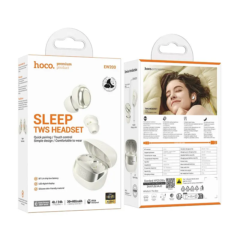 Навушники бездротові Hoco EW200 Elegant true wireless sleep BT headset білі - фото 2