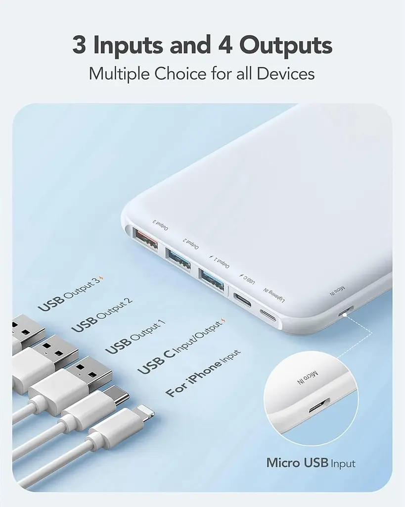 Повербанк Charmast 26800 mAh, Slim, 4 виходи, USB-C/Lightning/Micro USB, для iPhone, MacBook, планшетів - фото 6